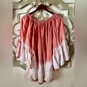 Black Bead Boho Tie-Dye Off Shoulder Tunic